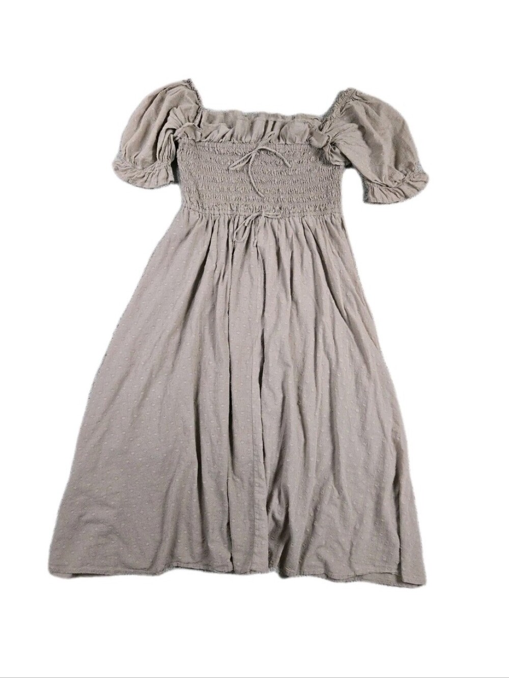R Yiposha Dress Tan Smocked Ruffles  Cottagecore Puff Sleeve Boho Prairie XL